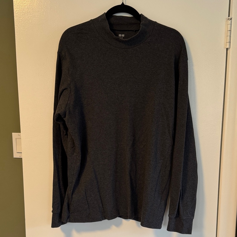 Uniqlo Charcoal Mock Neck Long Sleeve Tee